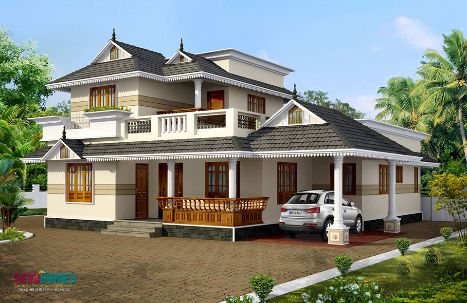 Kerala Style Home Plans Model, 3 Bedroom 2 Floor House Plan Kerala